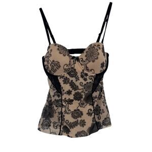 Sheer Iridesscent Women Medium Brown Black Lace Buster Corset Longline Bra